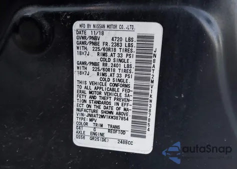 2019 Nissan Rogue Sv from USA, damaged, VIN JN8AT2MV1KW387854